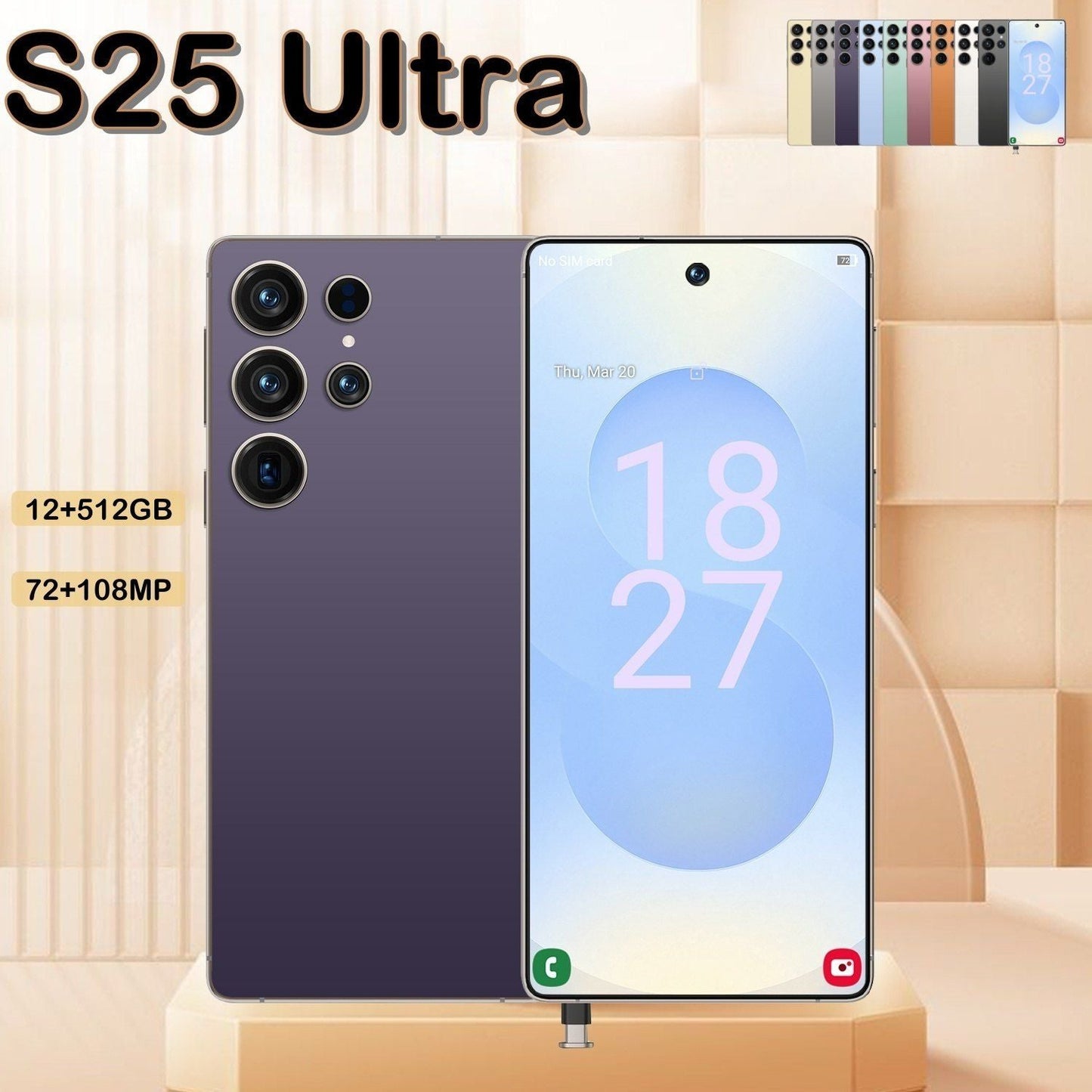 12GB+512GB I25 Ultra Android 14 Smartphone - 6.8"HD Display, 6000mAh Battery, Face ID+Fingerprint Lock, Built - in Stylus Pen, Unlocked Cell Phone For Global Use(Purple) - DelightsDownSouth