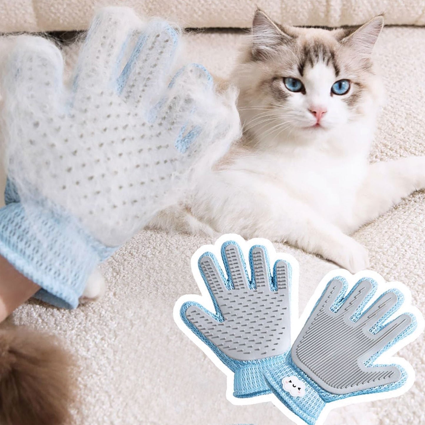 2 - in - 1 Pet Grooming Glove – Double - Sided Deshedding & Massage Brush for Cats/Dogs, Removes Loose Hair from Fur & Furniture, Ultra - Soft Easy - Clean Mitt(single glove) - DelightsDownSouth