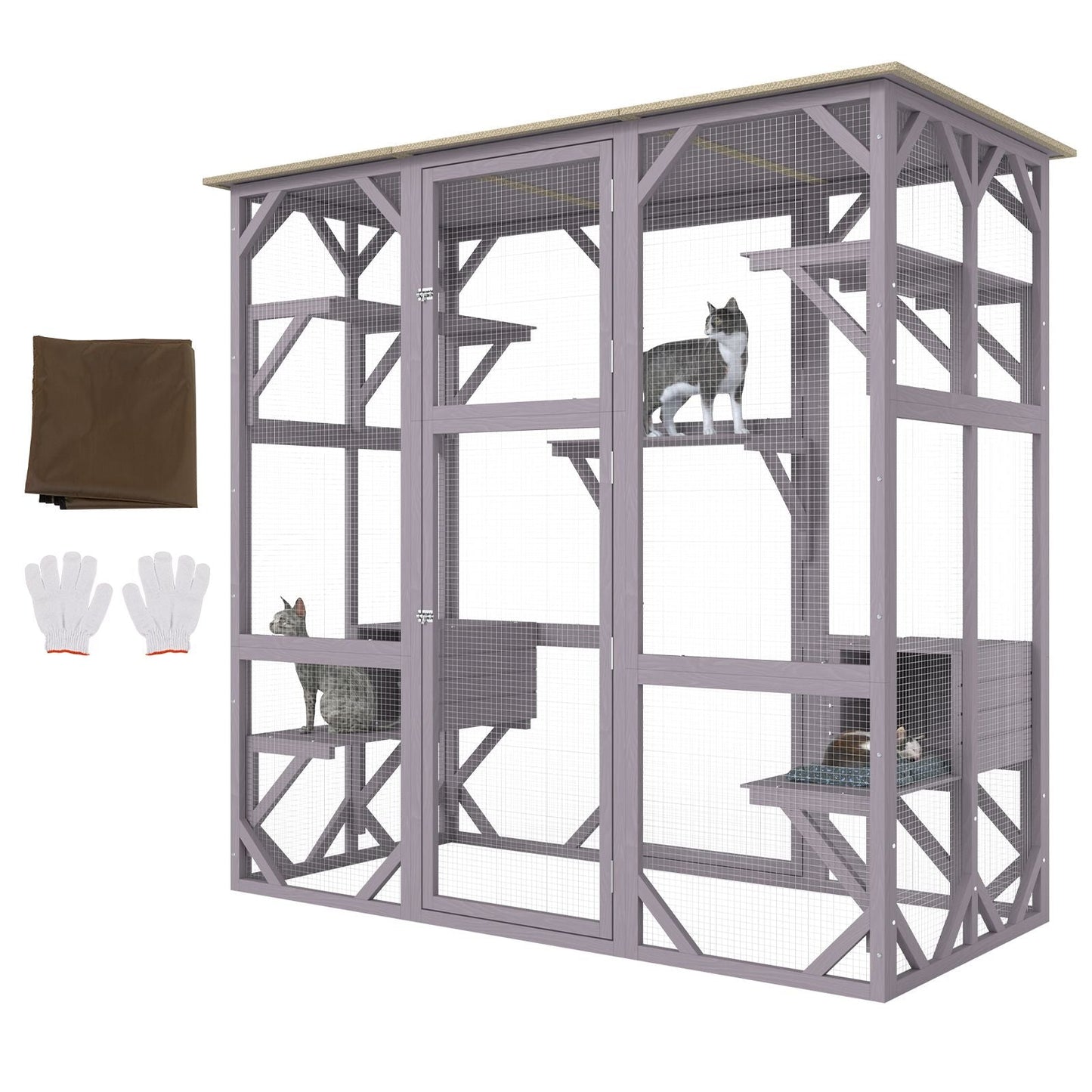 Cat House Outdoor, 7 - Tier Large Catio, Cat Enclosure with 5 Platforms, 2 Resting Boxes & Large Front Door, 71.2 x 34.6 x 66.5 inch - DelightsDownSouth