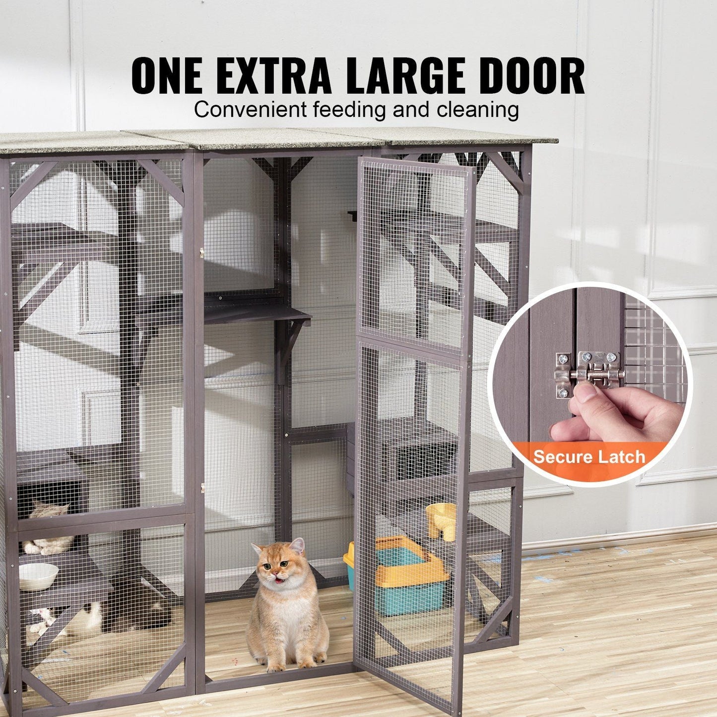 Cat House Outdoor, 7 - Tier Large Catio, Cat Enclosure with 5 Platforms, 2 Resting Boxes & Large Front Door, 71.2 x 34.6 x 66.5 inch - DelightsDownSouth
