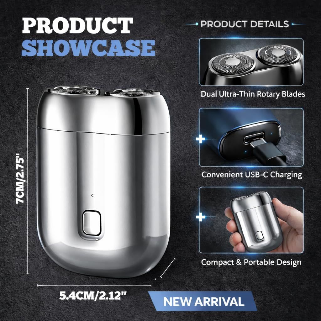 Electric Travel Razor Mini for Bald Men Dual Head Shaver Cordless Rechargeable Women Portable Pocket Close Razors Small Micro Foil Shavers Gifts Body and Face Professional Beard Trimme - DelightsDownSouth