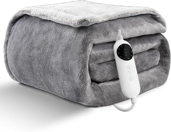 Heated Blanket Electric Throw, 50"×60" Heated Blanket Throw - Flannel Grey Throw Blanket with 2 - 8H Time Settings for Bed & Office, Washable Housewarming Gift for Adults & Kids & Pets - DelightsDownSouth