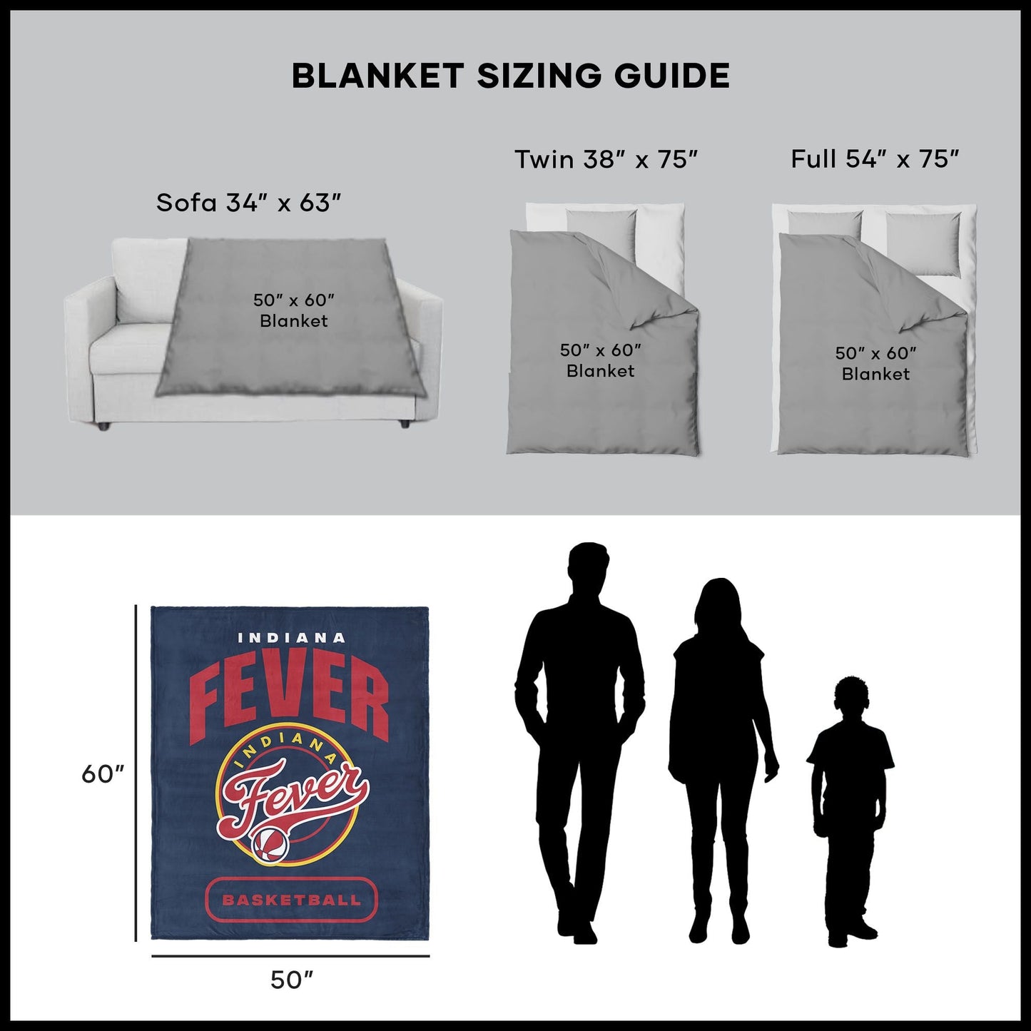 Indiana Fever WNBA High Block Silk Touch Throw Blanket 50 x 60 inches - DelightsDownSouth