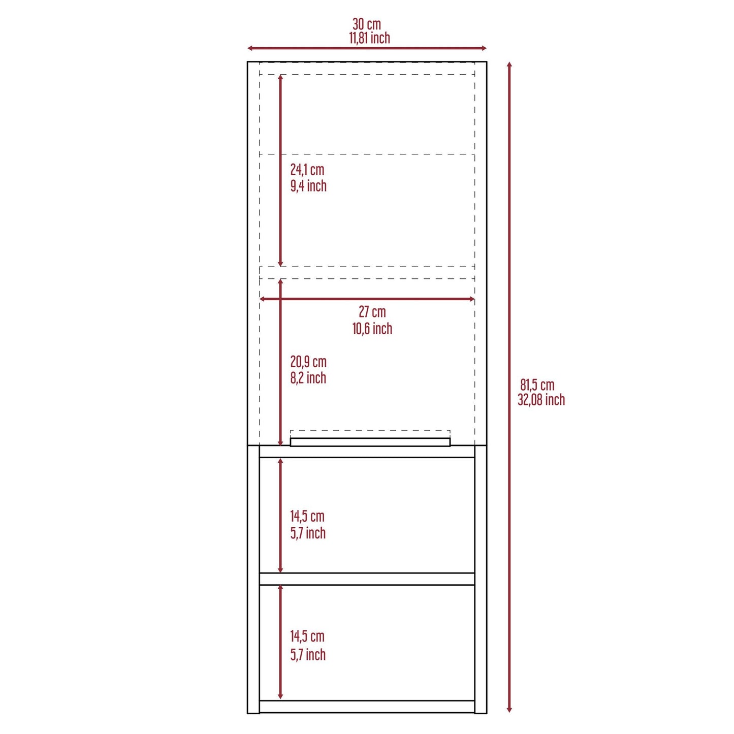 Mila Bathroom Cabinet; Two Internal Shelves; Two External Shelves; Single Door - White - DelightsDownSouth