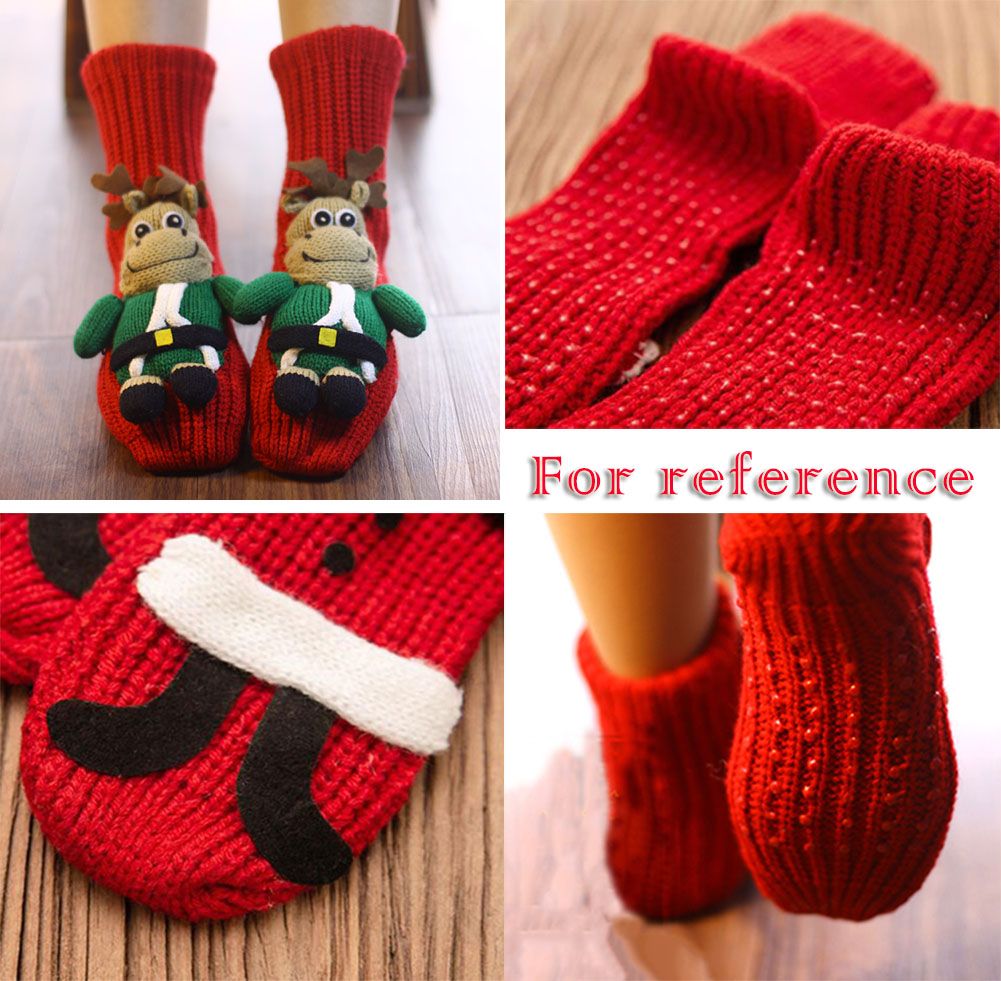 Novelty Handmade Elk Knit Slipper Socks Non - slip for House Indoor Christmas Gift - DelightsDownSouth