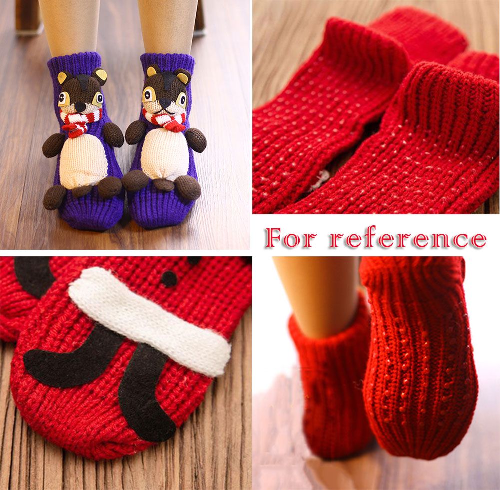 Novelty Handmade Squirrel Knit Slipper Socks Non - slip for Womens House Indoor Warm - DelightsDownSouth