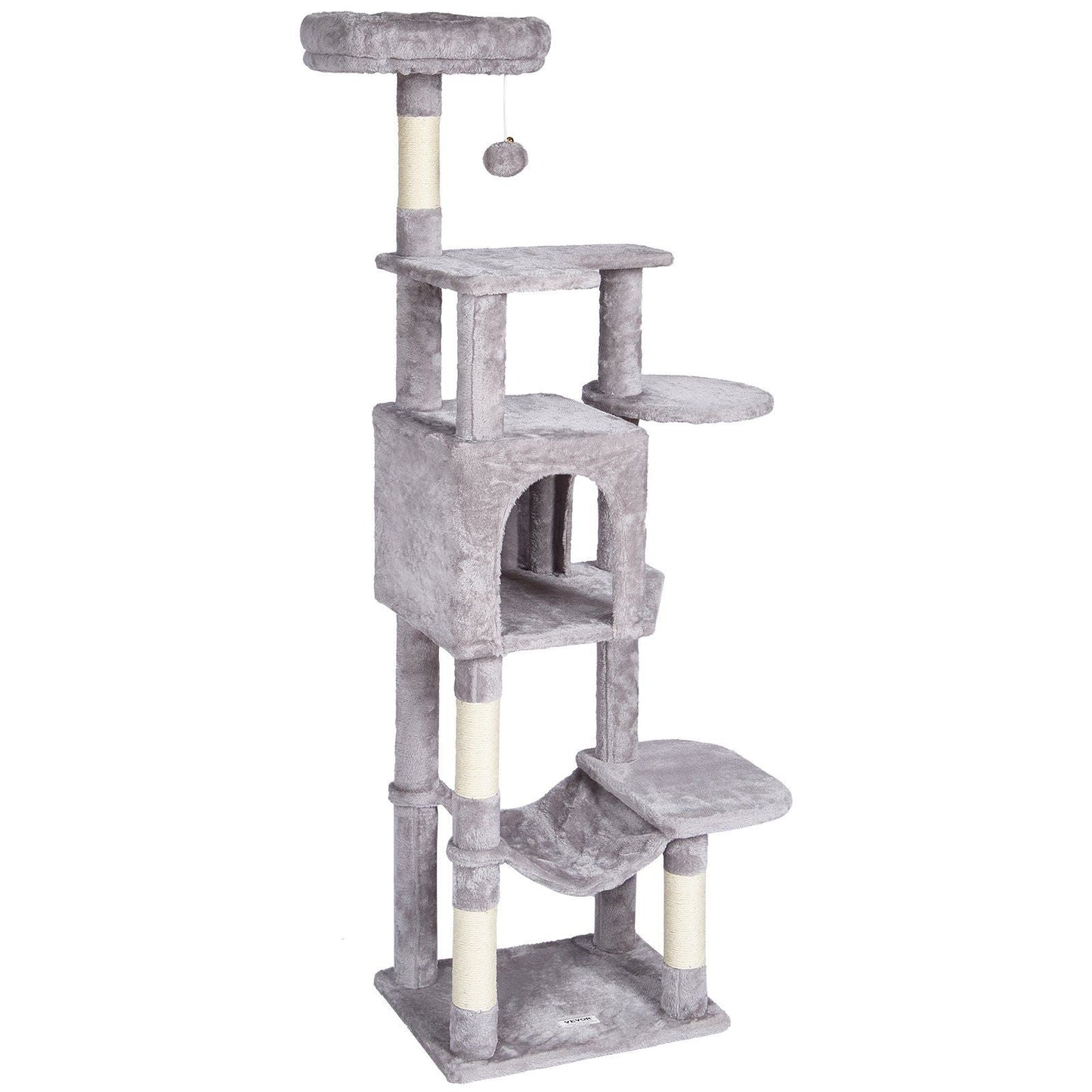 VEVOR Cat Tree 60.6" Cat Tower with Cat Condo Sisal Scratching Post Light Grey - DelightsDownSouth