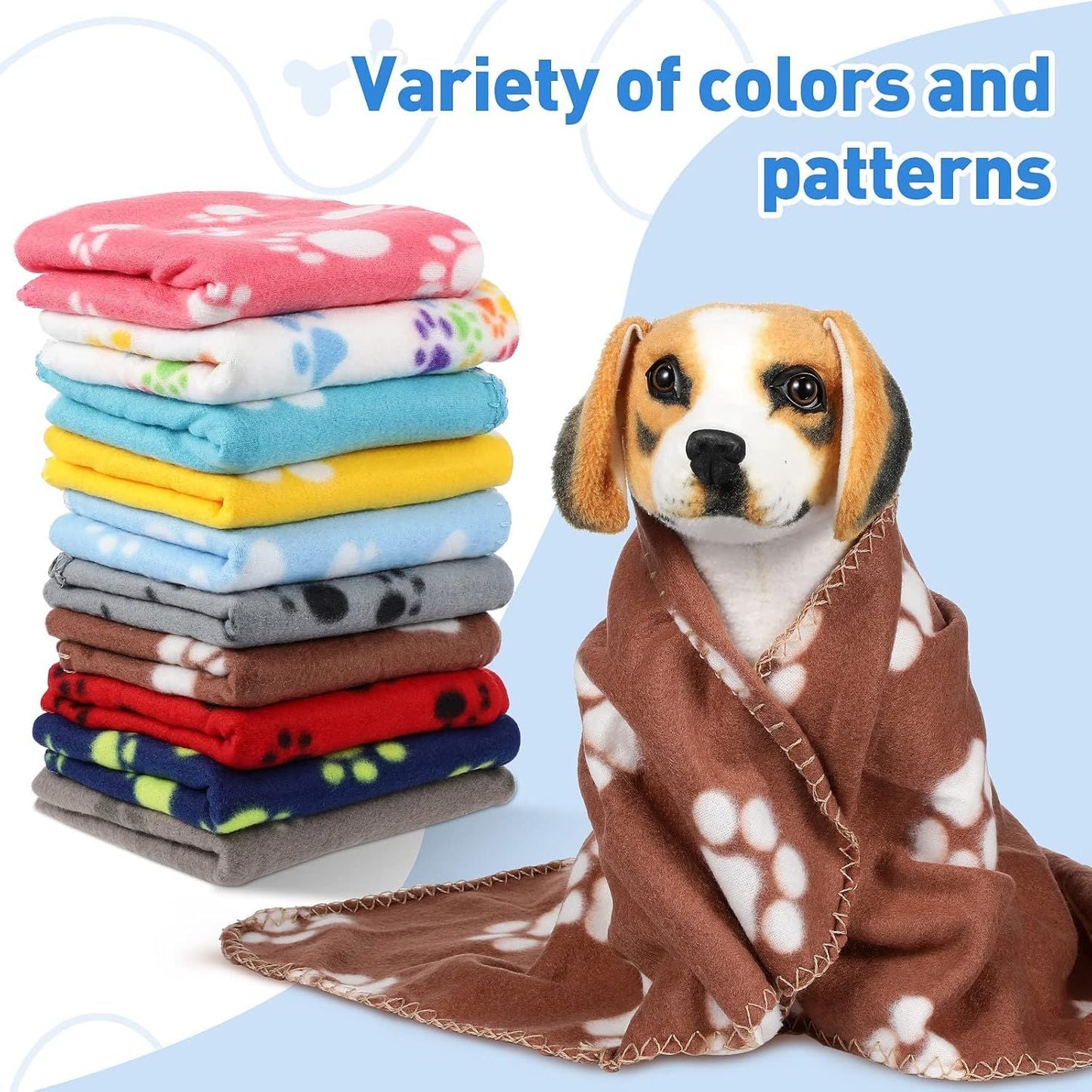 10 Pieces Pet Blankets with Paw Print Dog Cat Fleece Blankets Soft Warm Sleep Mat Pad Bed Cover for Kitten Puppy and Other Small Animals, 24 x 28 Inch - DelightsDownSouth