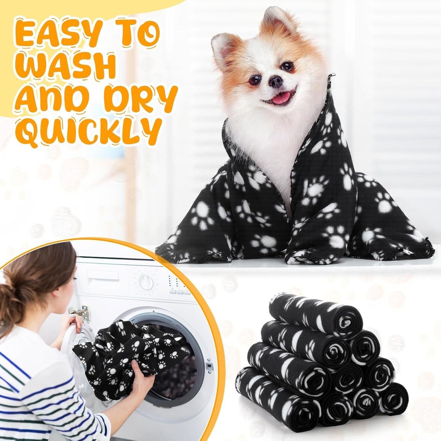 10 Pieces Pet Blankets with Paw Print Dog Cat Fleece Blankets Soft Warm Sleep Mat Pad Bed Cover for Kitten Puppy and Other Small Animals, 24 x 28 Inch - DelightsDownSouth