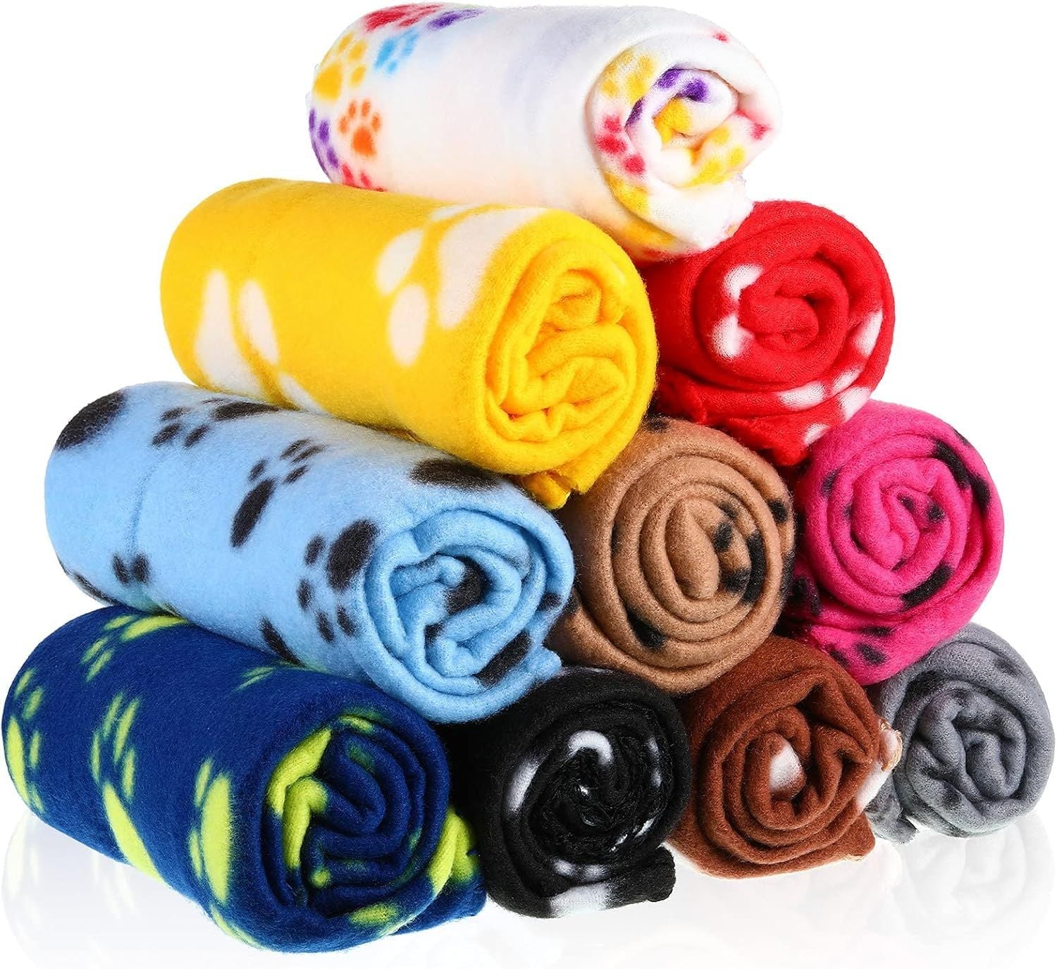 10 Pieces Pet Blankets with Paw Print Dog Cat Fleece Blankets Soft Warm Sleep Mat Pad Bed Cover for Kitten Puppy and Other Small Animals, 24 x 28 Inch - DelightsDownSouth