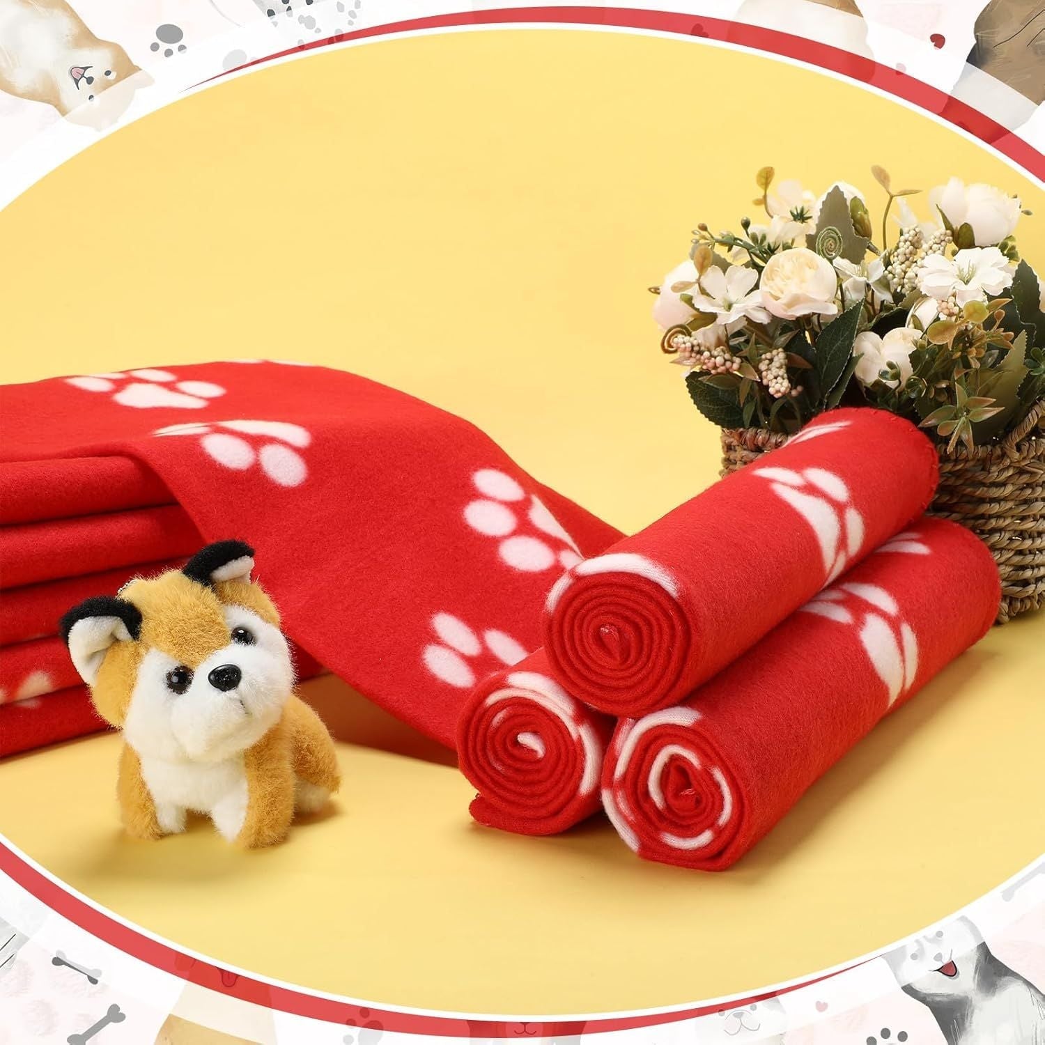 10 Pieces Pet Blankets with Paw Print Dog Cat Fleece Blankets Soft Warm Sleep Mat Pad Bed Cover for Kitten Puppy and Other Small Animals, 24 x 28 Inch - DelightsDownSouth