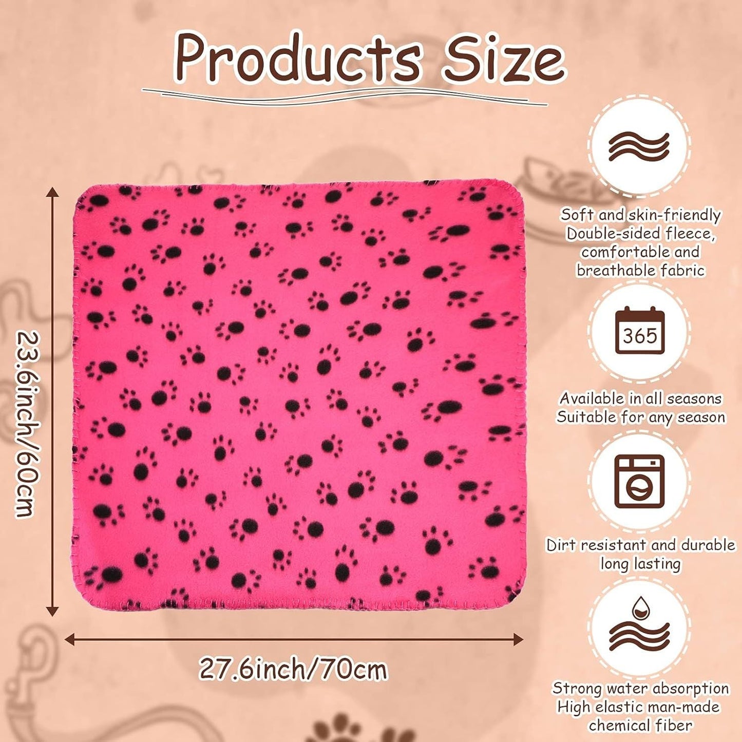 10 Pieces Pet Blankets with Paw Print Dog Cat Fleece Blankets Soft Warm Sleep Mat Pad Bed Cover for Kitten Puppy and Other Small Animals, 24 x 28 Inch - DelightsDownSouth