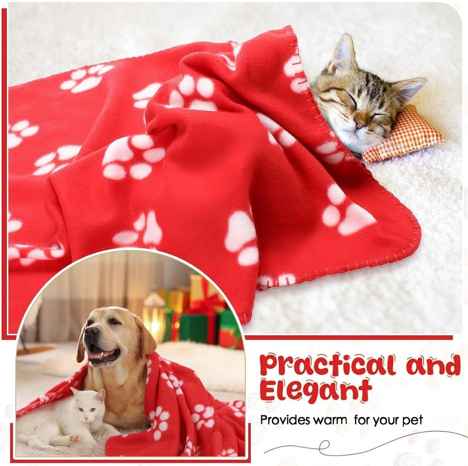 10 Pieces Pet Blankets with Paw Print Dog Cat Fleece Blankets Soft Warm Sleep Mat Pad Bed Cover for Kitten Puppy and Other Small Animals, 24 x 28 Inch - DelightsDownSouth