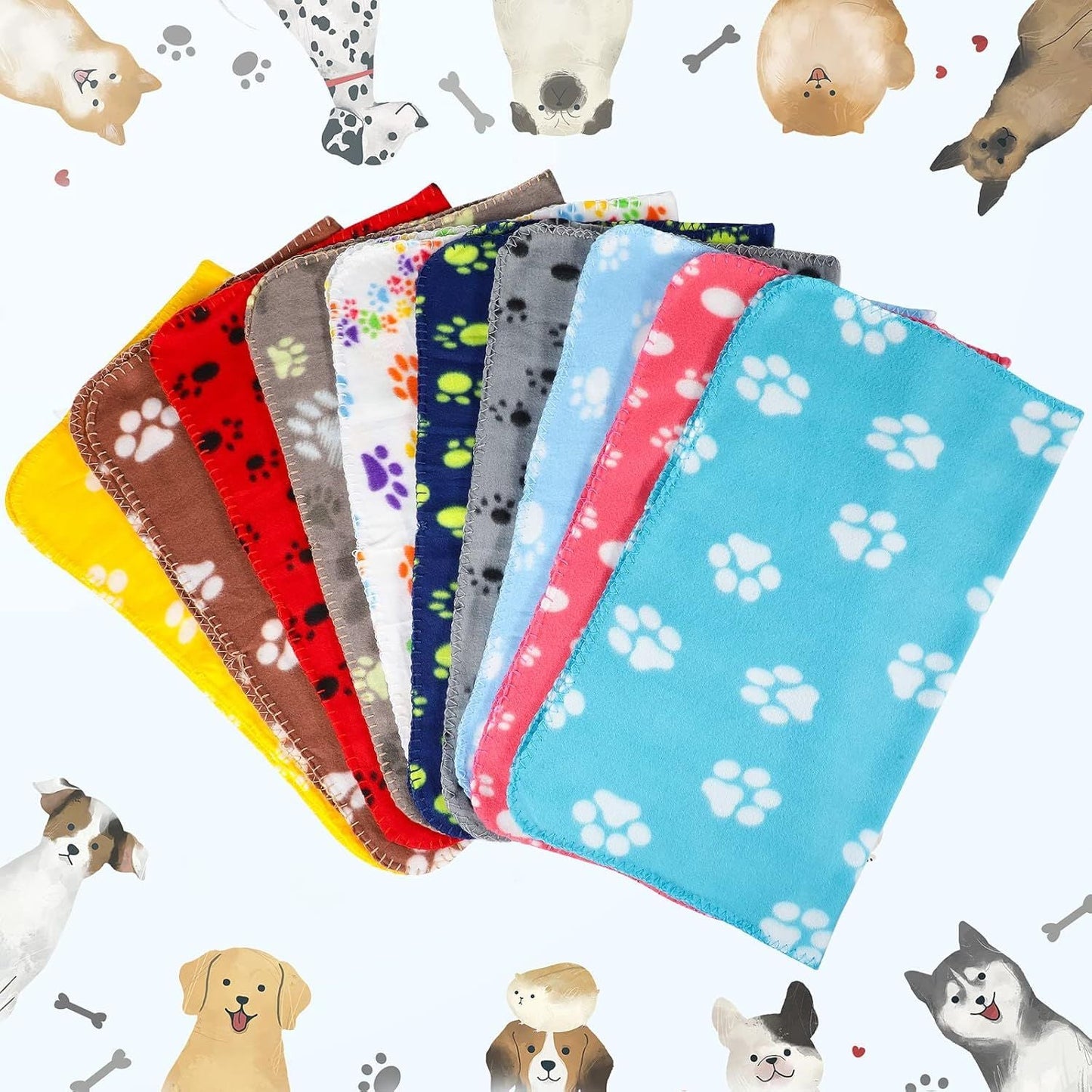 10 Pieces Pet Blankets with Paw Print Dog Cat Fleece Blankets Soft Warm Sleep Mat Pad Bed Cover for Kitten Puppy and Other Small Animals, 24 x 28 Inch - DelightsDownSouth