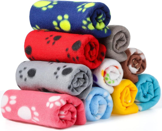 10 Pieces Pet Blankets with Paw Print Dog Cat Fleece Blankets Soft Warm Sleep Mat Pad Bed Cover for Kitten Puppy and Other Small Animals, 24 x 28 Inch - DelightsDownSouth