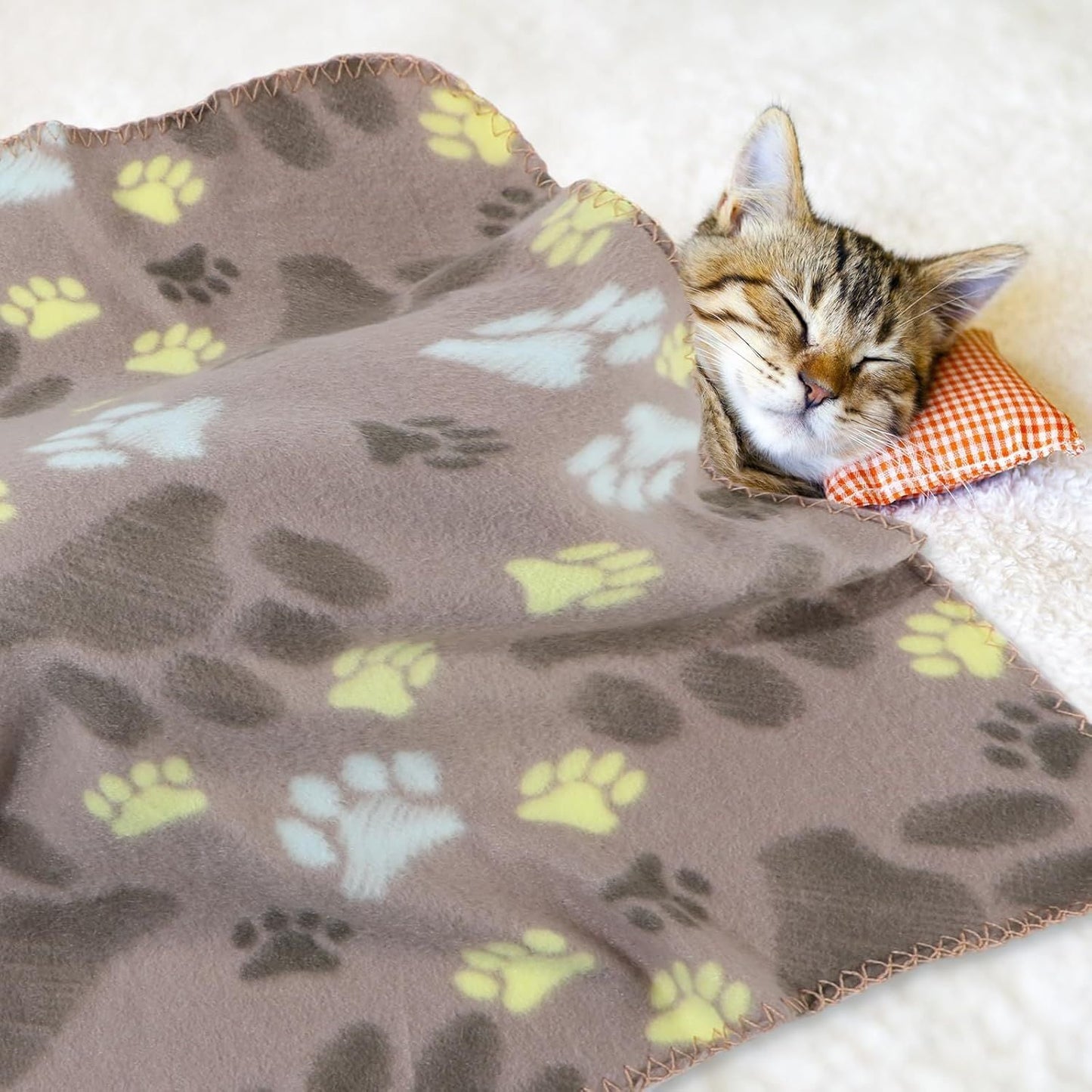 10 Pieces Pet Blankets with Paw Print Dog Cat Fleece Blankets Soft Warm Sleep Mat Pad Bed Cover for Kitten Puppy and Other Small Animals, 24 x 28 Inch - DelightsDownSouth