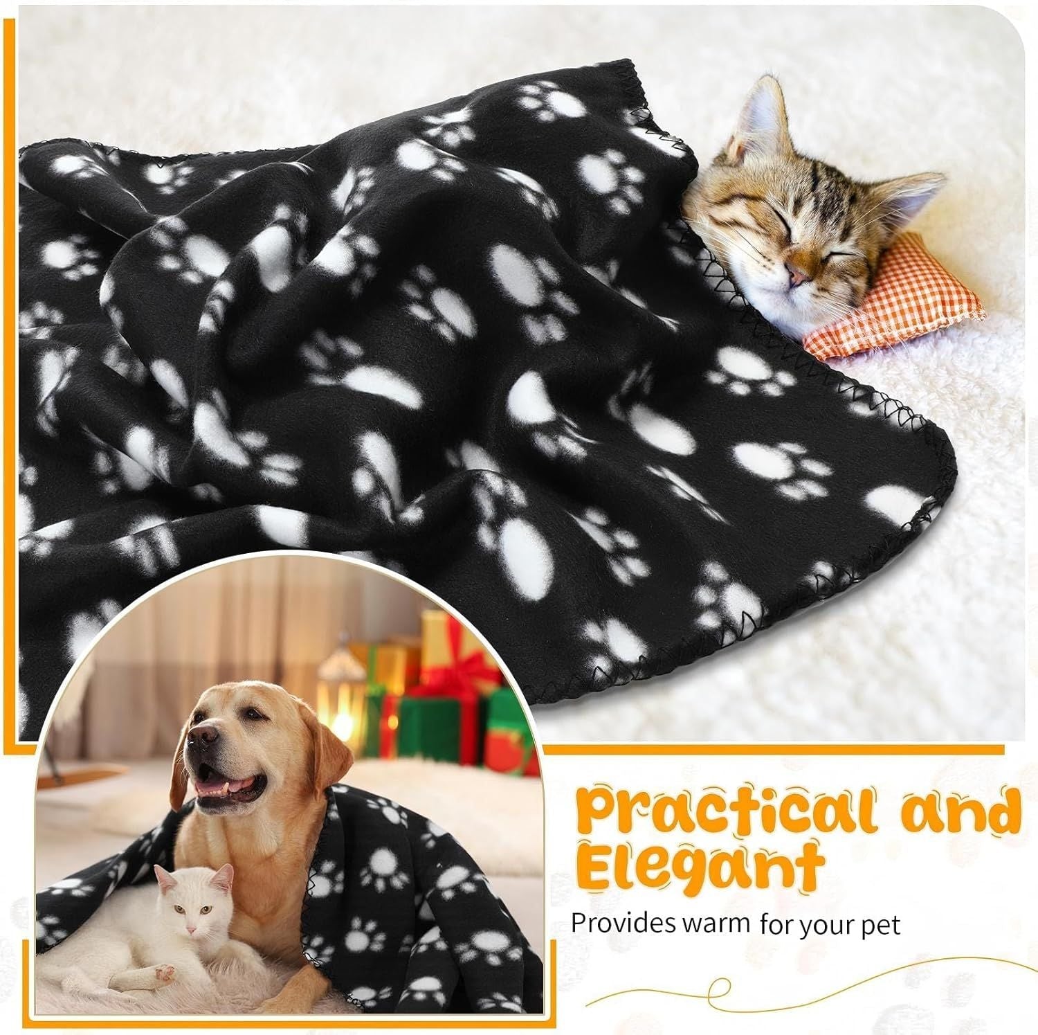 10 Pieces Pet Blankets with Paw Print Dog Cat Fleece Blankets Soft Warm Sleep Mat Pad Bed Cover for Kitten Puppy and Other Small Animals, 24 x 28 Inch - DelightsDownSouth