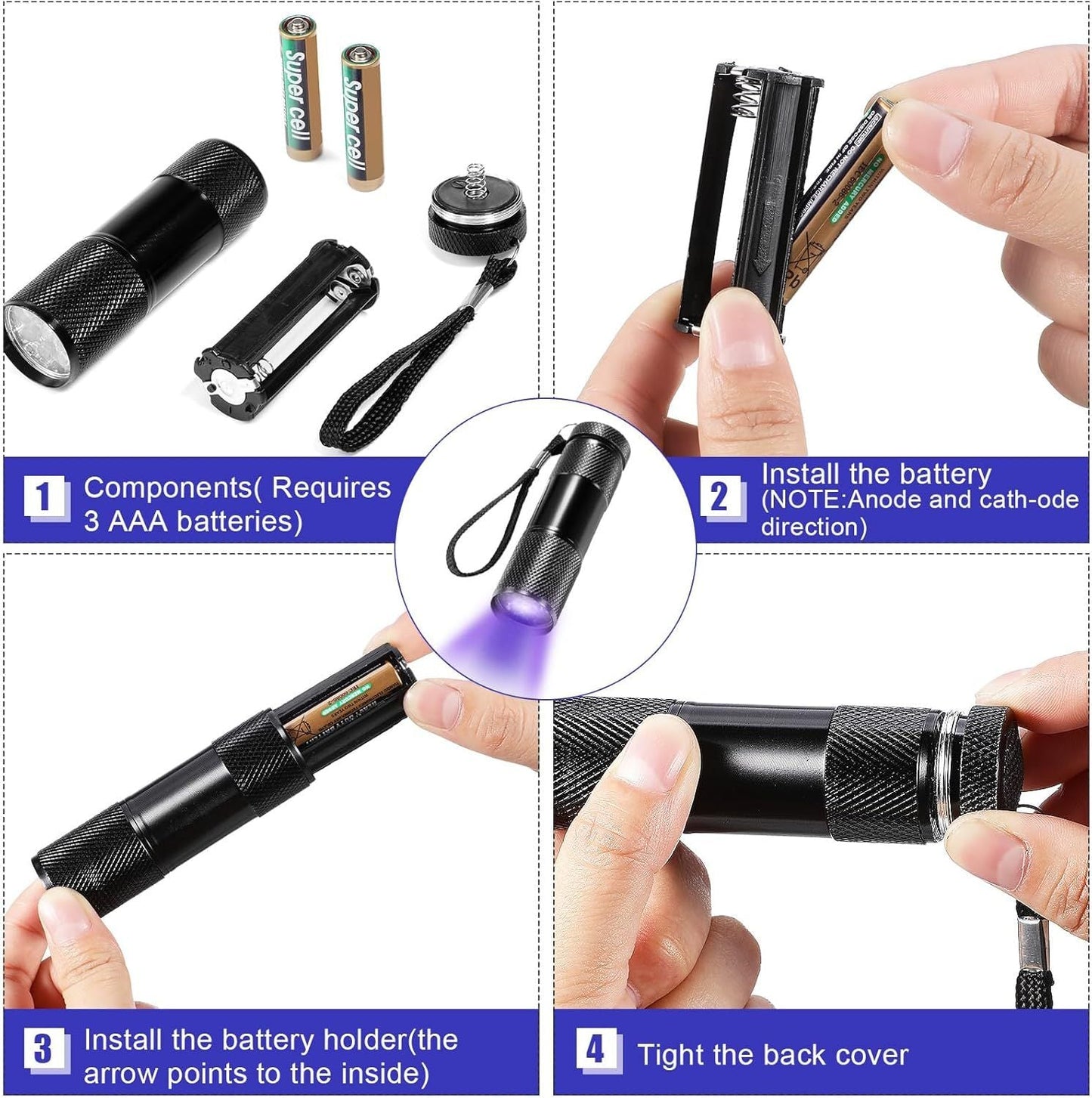 10 Pieces UV Blacklight Flashlights, LED Light, Handheld, Mini Light Torch Detector, Portable UV Flashlight Torch for Pets Stains Urine (Purple Light) - DelightsDownSouth