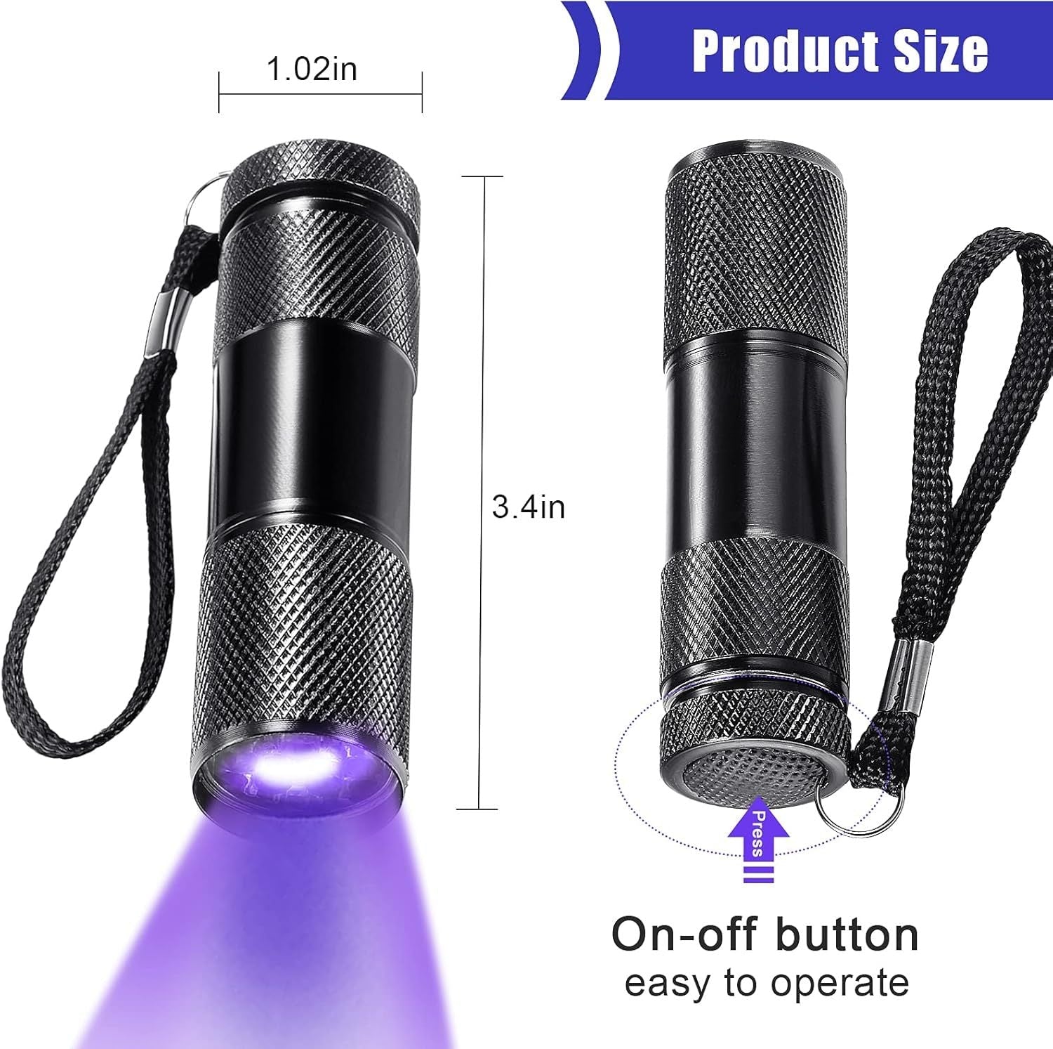 10 Pieces UV Blacklight Flashlights, LED Light, Handheld, Mini Light Torch Detector, Portable UV Flashlight Torch for Pets Stains Urine (Purple Light) - DelightsDownSouth