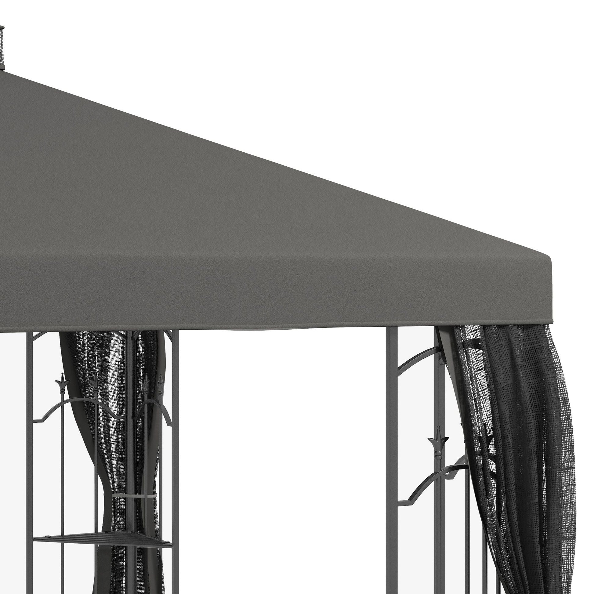10' x 12' Patio Gazebo with Corner Frame Shelves, Double Roof Outdoor Gazebo Canopy Shelter with Netting, Gray - DelightsDownSouth