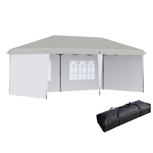 10' x 20' Pop Up Canopy Tent with 4 Sidewalls, Heavy Duty Tents for Parties, Outdoor Instant Gazebo with Carry Bag, for Outdoor, Garden, Patio, White - DelightsDownSouth