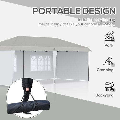 10' x 20' Pop Up Canopy Tent with 4 Sidewalls, Heavy Duty Tents for Parties, Outdoor Instant Gazebo with Carry Bag, for Outdoor, Garden, Patio, White - DelightsDownSouth
