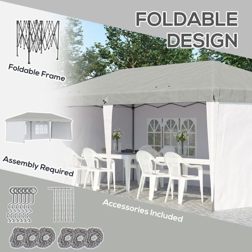 10' x 20' Pop Up Canopy Tent with 4 Sidewalls, Heavy Duty Tents for Parties, Outdoor Instant Gazebo with Carry Bag, for Outdoor, Garden, Patio, White - DelightsDownSouth
