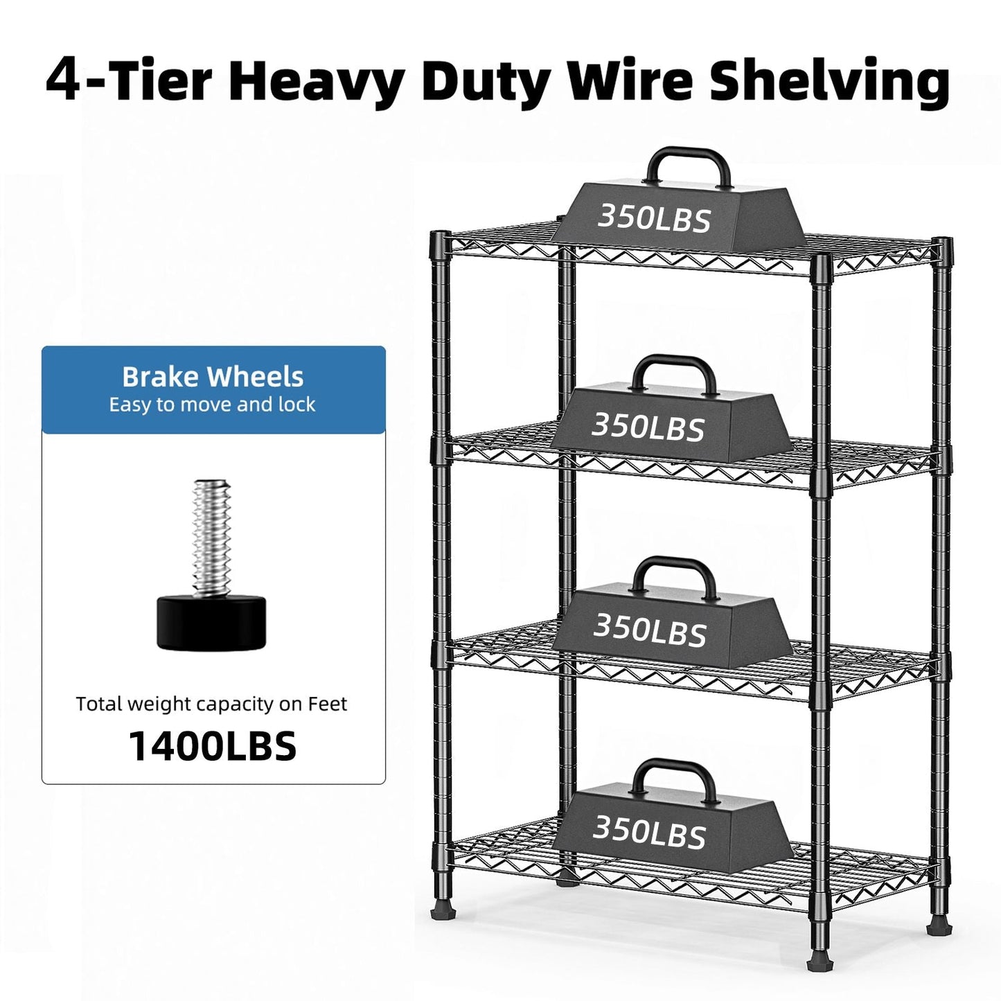 1000 lbs Storage Shelving 4 - Tier Utility Shelving Unit Steel Organizer Wire Rack for Home,Kitchen,Office,Chrome (13.7" D x 23.6" W x 53.4" H) - DelightsDownSouth