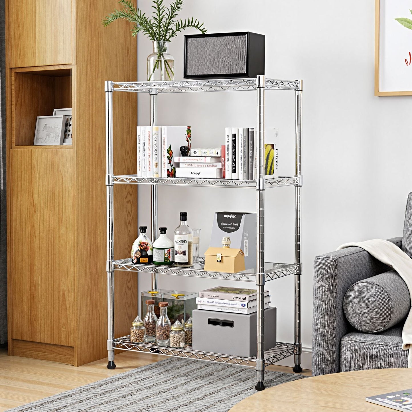 1000 lbs Storage Shelving 4 - Tier Utility Shelving Unit Steel Organizer Wire Rack for Home,Kitchen,Office,Chrome (13.7" D x 23.6" W x 53.4" H) - DelightsDownSouth