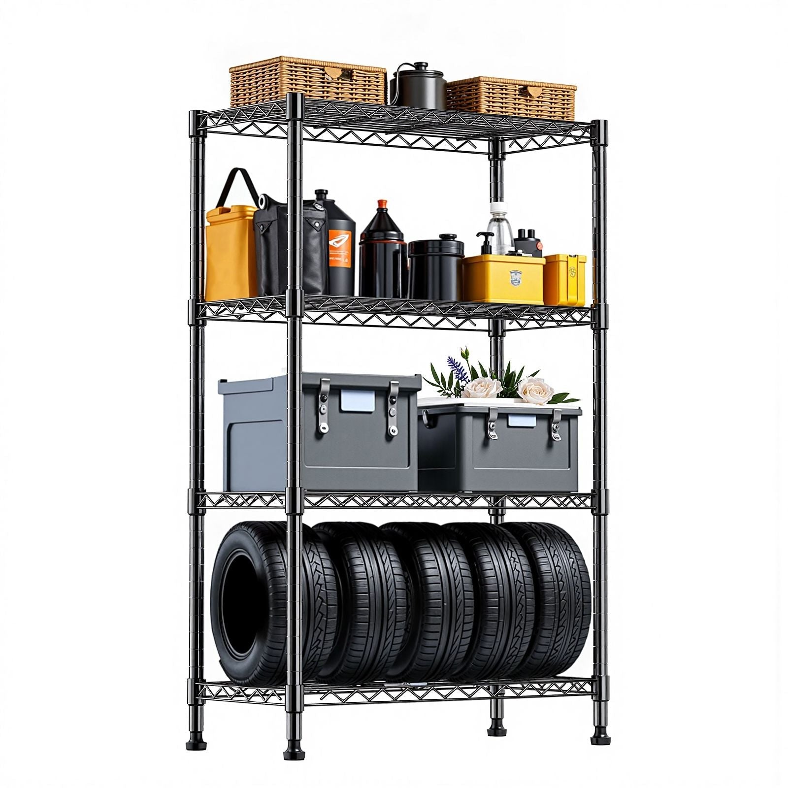 1000 lbs Storage Shelving 4 - Tier Utility Shelving Unit Steel Organizer Wire Rack for Home,Kitchen,Office,Chrome (13.7" D x 23.6" W x 53.4" H) - DelightsDownSouth