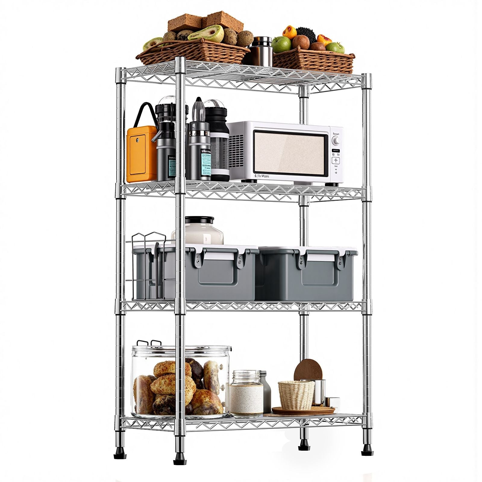 1000 lbs Storage Shelving 4 - Tier Utility Shelving Unit Steel Organizer Wire Rack for Home,Kitchen,Office,Chrome (13.7" D x 23.6" W x 53.4" H) - DelightsDownSouth