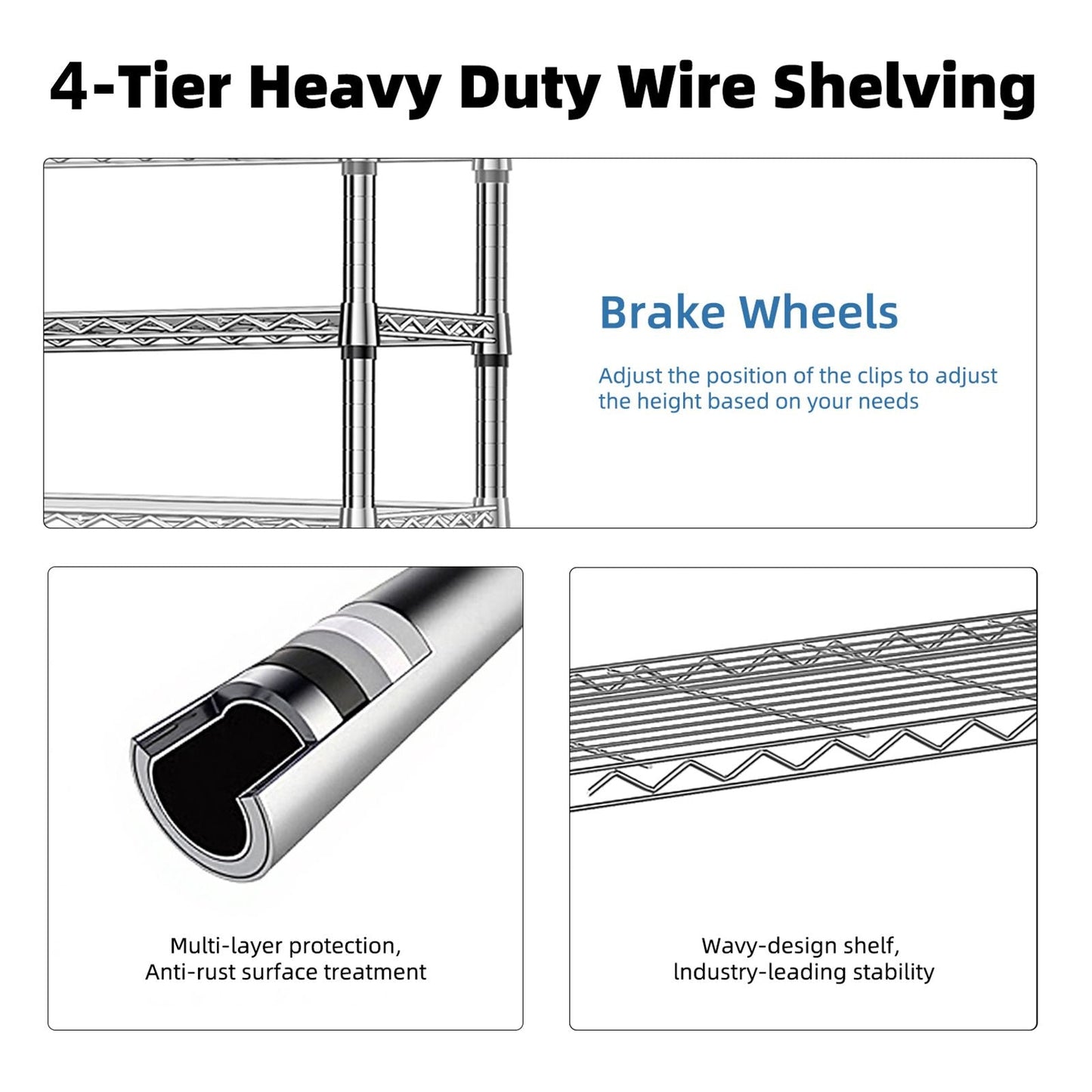 1000 lbs Storage Shelving 4 - Tier Utility Shelving Unit Steel Organizer Wire Rack for Home,Kitchen,Office,Chrome (13.7" D x 23.6" W x 53.4" H) - DelightsDownSouth