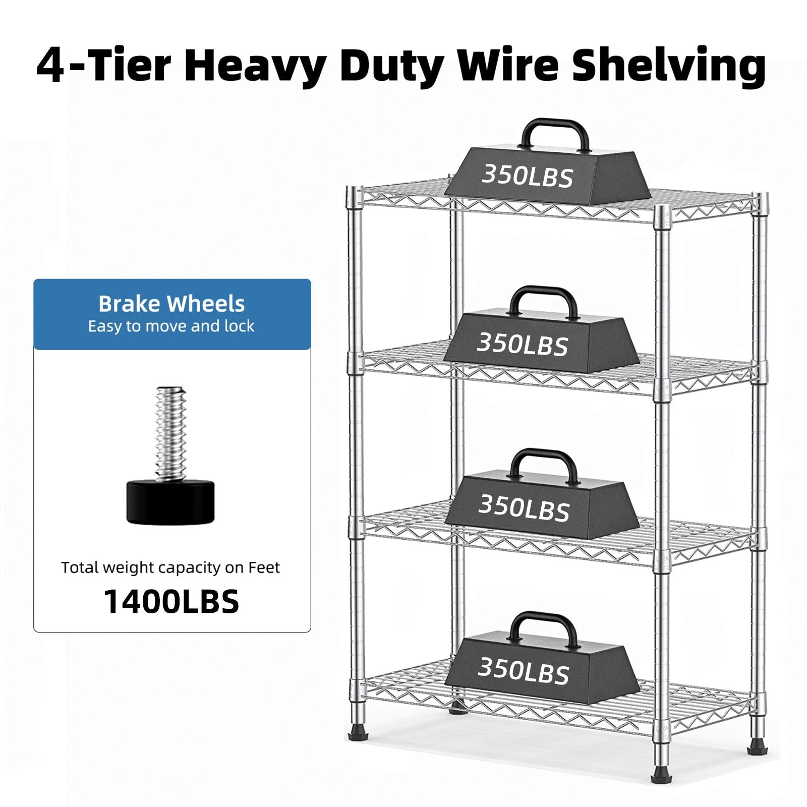 1000 lbs Storage Shelving 4 - Tier Utility Shelving Unit Steel Organizer Wire Rack for Home,Kitchen,Office,Chrome (13.7" D x 23.6" W x 53.4" H) - DelightsDownSouth