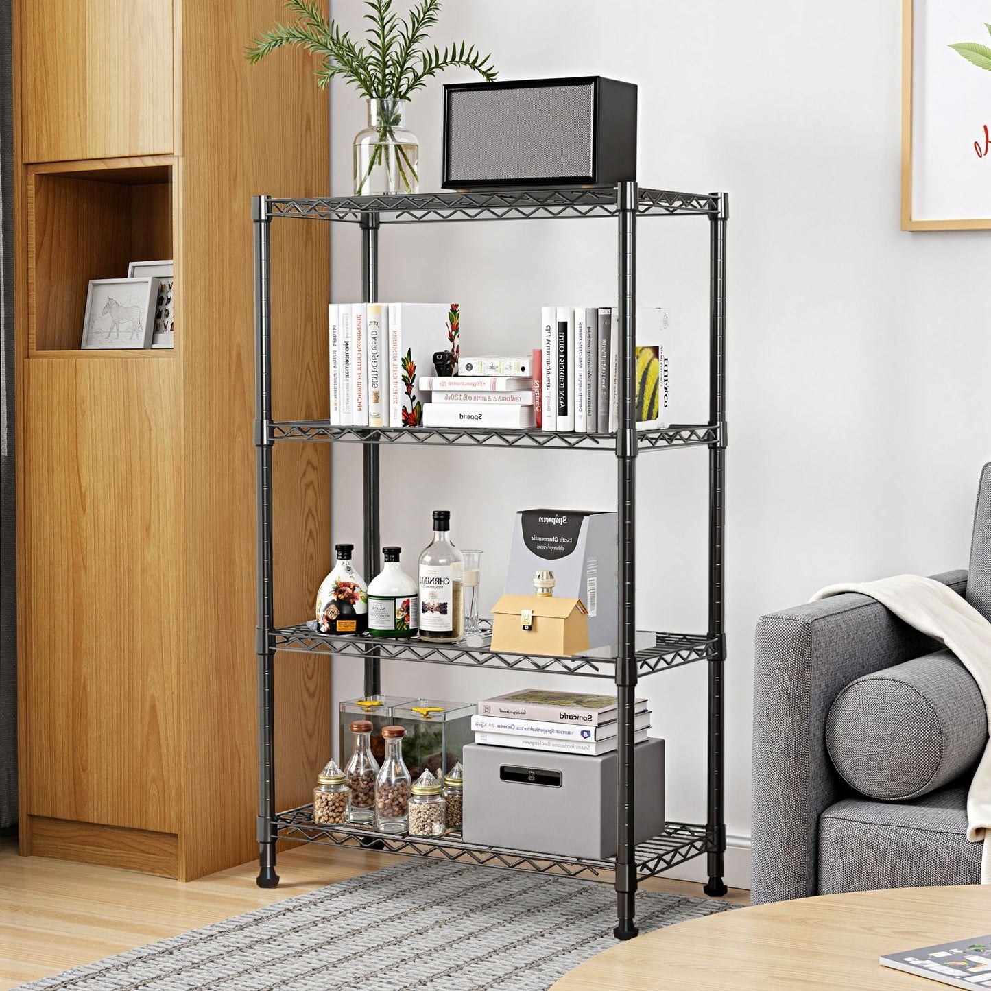 1000 lbs Storage Shelving 4 - Tier Utility Shelving Unit Steel Organizer Wire Rack for Home,Kitchen,Office,Chrome (13.7" D x 23.6" W x 53.4" H) - DelightsDownSouth