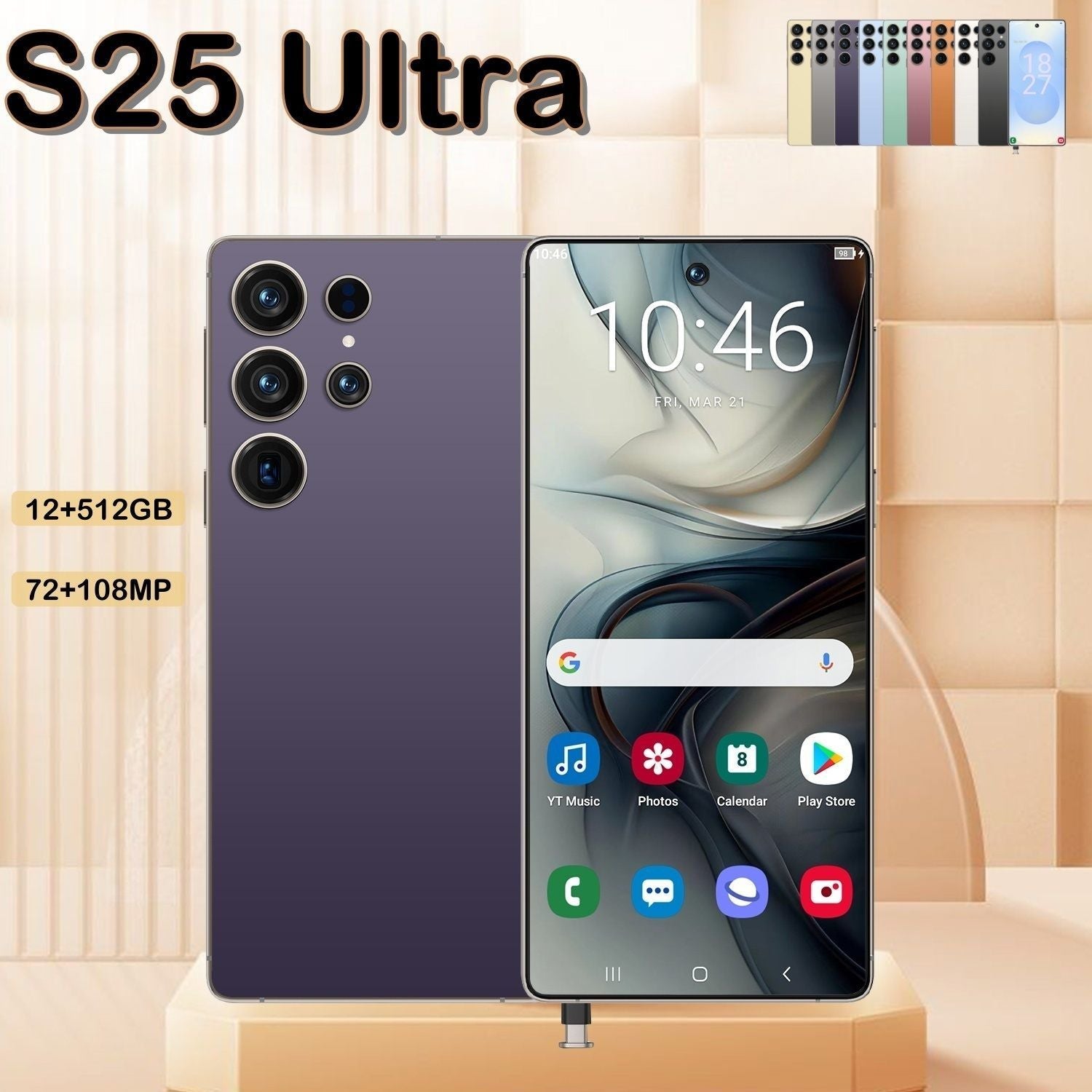 12GB+512GB I25 Ultra Android 14 Smartphone - 6.8"HD Display, 6000mAh Battery, Face ID+Fingerprint Lock, Built - in Stylus Pen, Unlocked Cell Phone For Global Use(Purple) - DelightsDownSouth