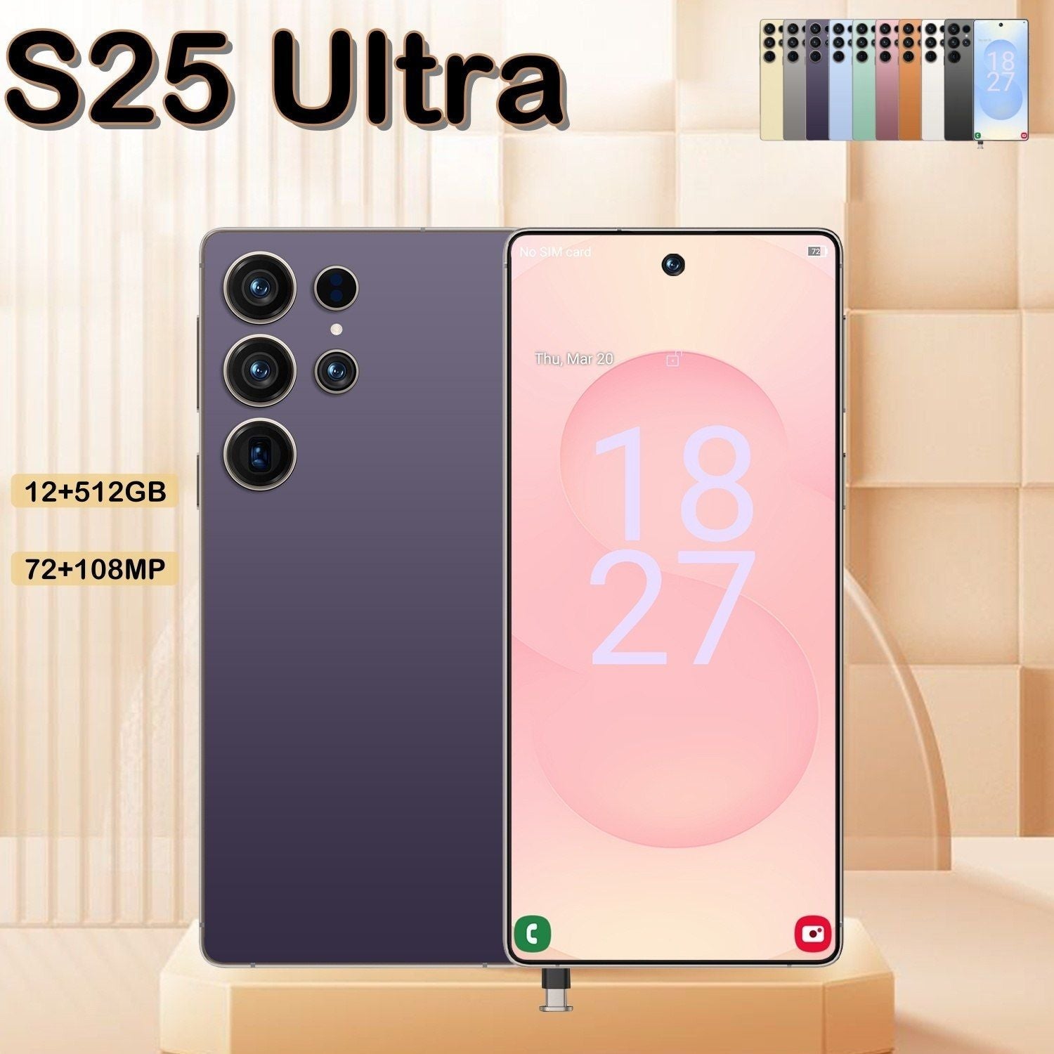 12GB+512GB I25 Ultra Android 14 Smartphone - 6.8"HD Display, 6000mAh Battery, Face ID+Fingerprint Lock, Built - in Stylus Pen, Unlocked Cell Phone For Global Use(Purple) - DelightsDownSouth