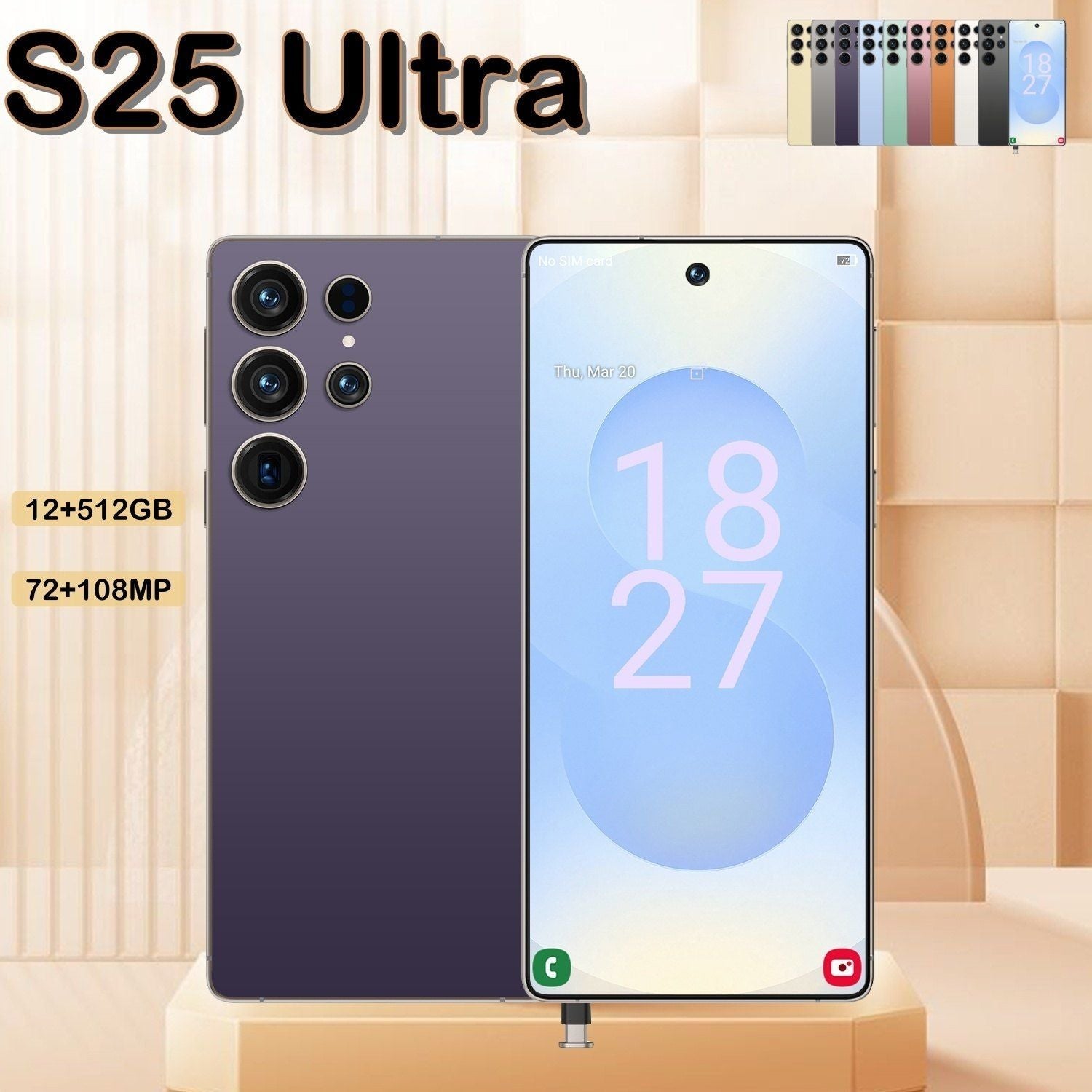 12GB+512GB I25 Ultra Android 14 Smartphone - 6.8"HD Display, 6000mAh Battery, Face ID+Fingerprint Lock, Built - in Stylus Pen, Unlocked Cell Phone For Global Use(Purple) - DelightsDownSouth