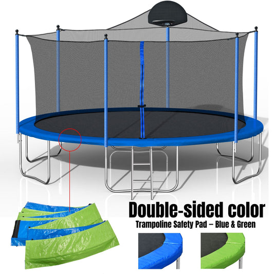 14FT Trampoline for Adults & Kids with Basketball Hoop, Outdoor Trampolines w/Ladder and Safety Enclosure Net for Kids and Adults,Double - side Color cover - DelightsDownSouth