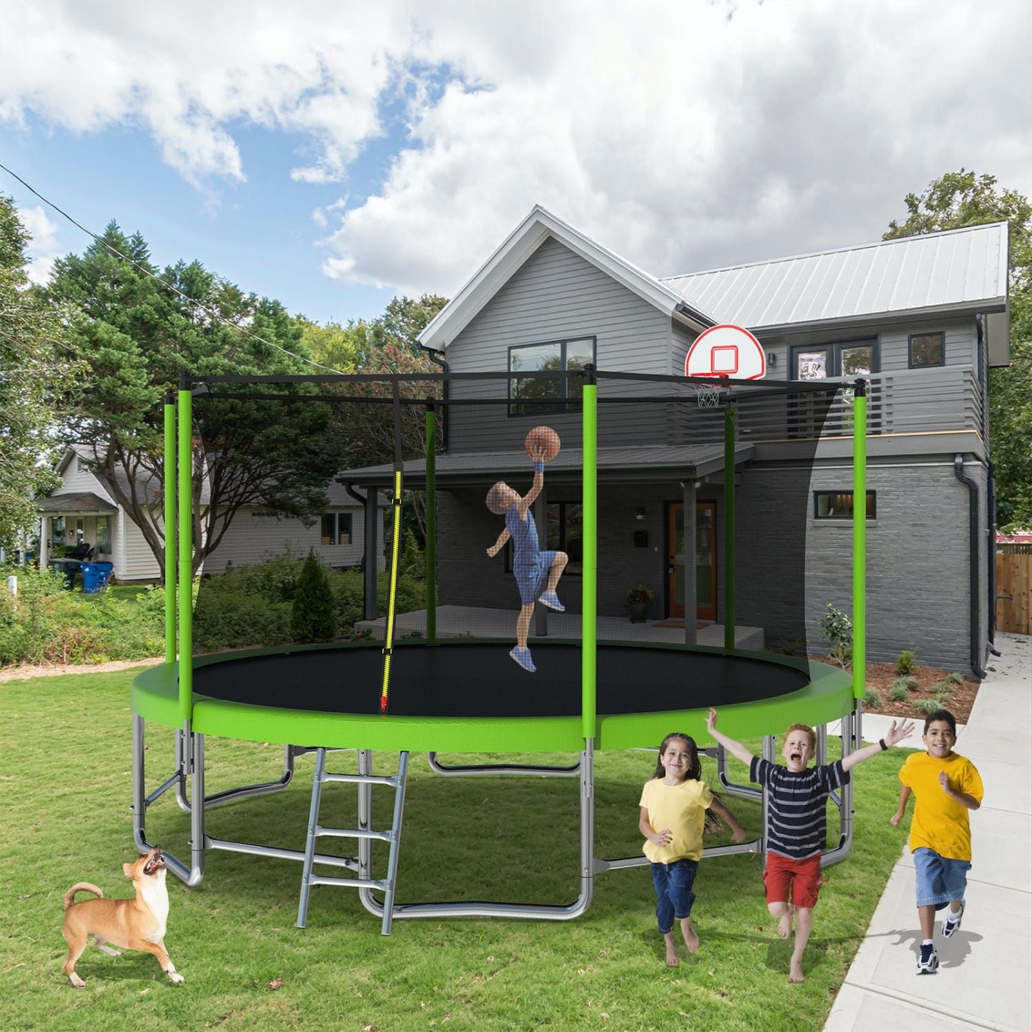15FT for Kids Children with Safety Enclosure Net Outdoor Backyards Large Recreational Trampoline - DelightsDownSouth