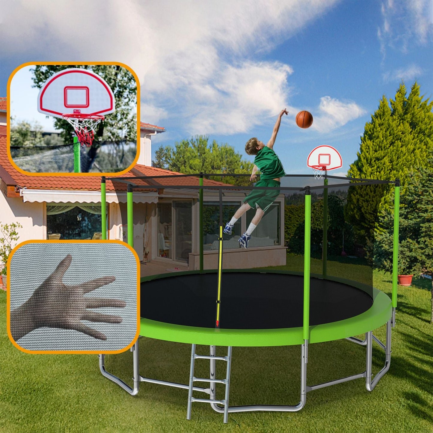 15FT for Kids Children with Safety Enclosure Net Outdoor Backyards Large Recreational Trampoline - DelightsDownSouth