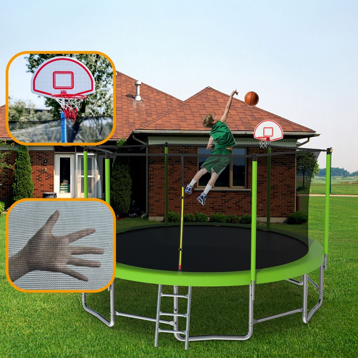 15FT for Kids Children with Safety Enclosure Net Outdoor Backyards Large Recreational Trampoline - DelightsDownSouth