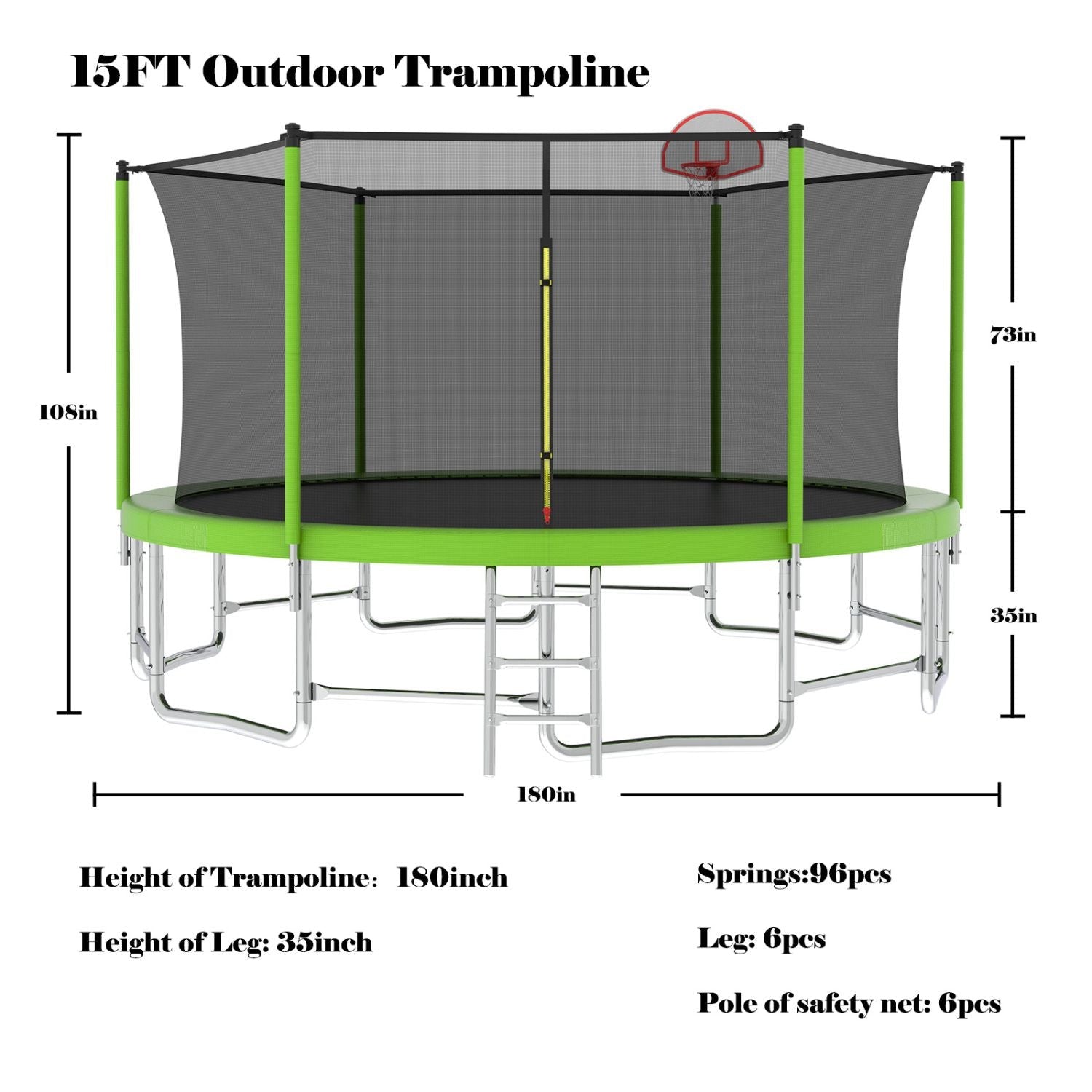 15FT for Kids Children with Safety Enclosure Net Outdoor Backyards Large Recreational Trampoline - DelightsDownSouth