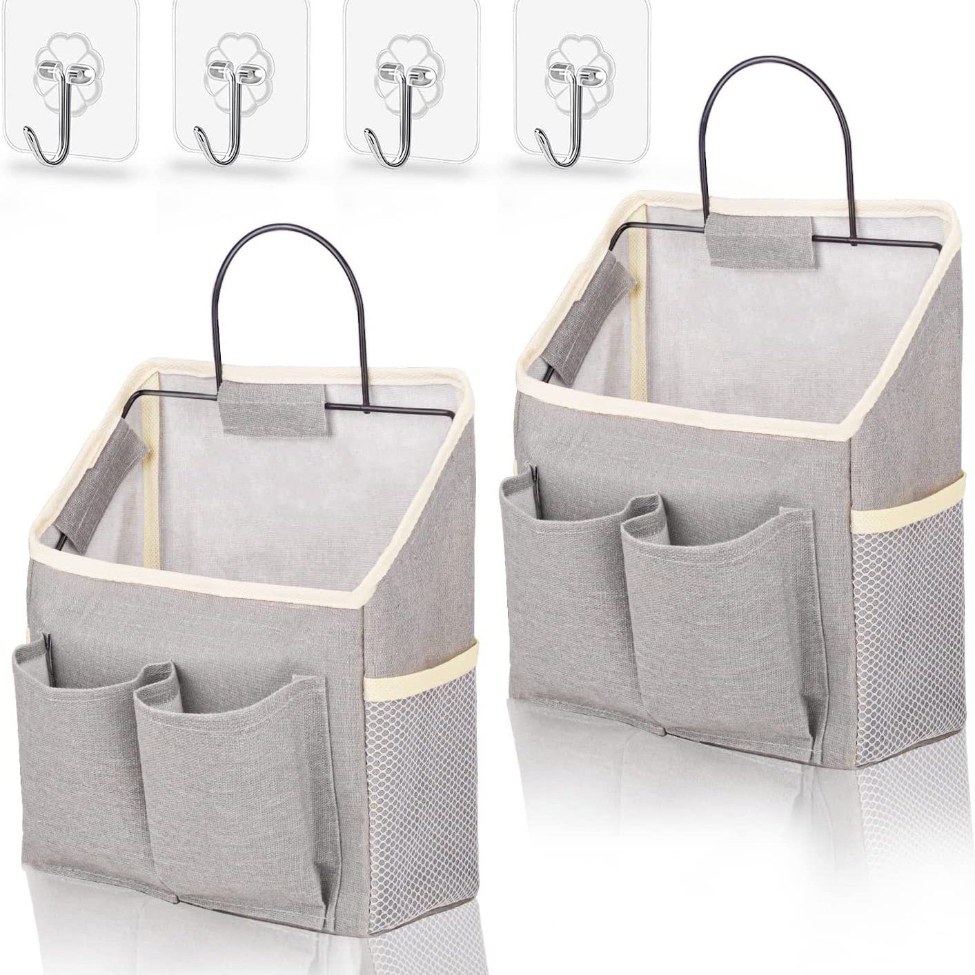 1pc Hanging Storage Bag; Wall Hanging Organiser Basket With Bathroom Pocket; Bedroom; Kitchen; Dormitory Dormitory; Essentials; RV Storage And Organization (Gray) - DelightsDownSouth