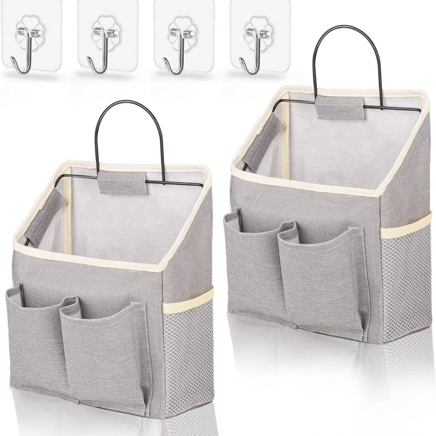 1pc Hanging Storage Bag; Wall Hanging Organiser Basket With Bathroom Pocket; Bedroom; Kitchen; Dormitory Dormitory; Essentials; RV Storage And Organization (Gray) - DelightsDownSouth