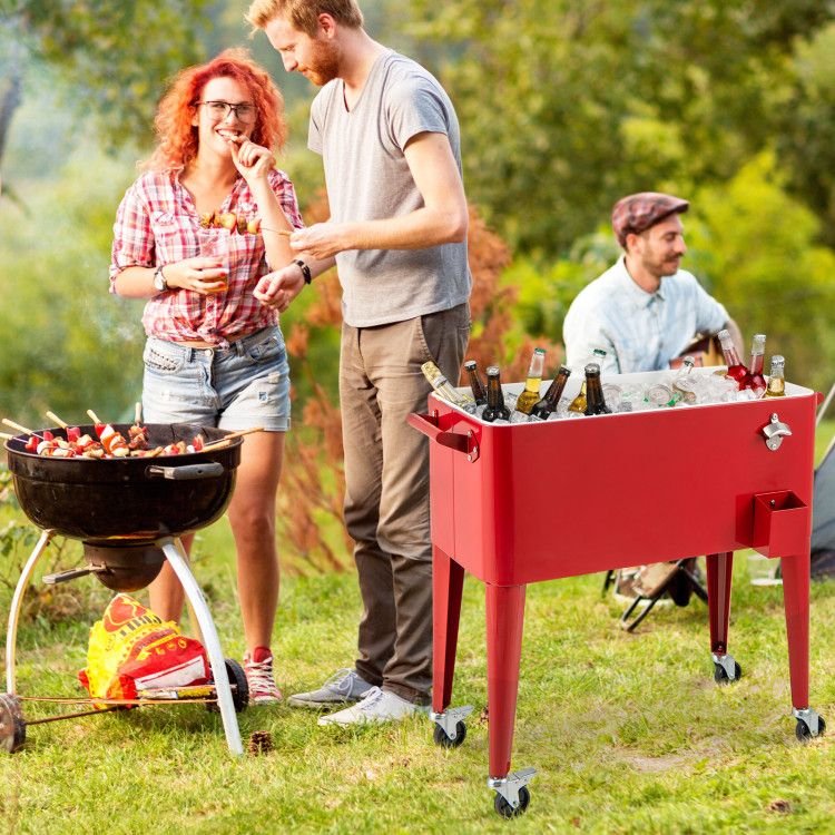 1PC Red Portable Outdoor Patio Cooler Cart - DelightsDownSouth