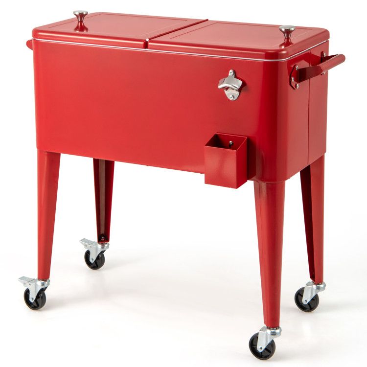 1PC Red Portable Outdoor Patio Cooler Cart - DelightsDownSouth