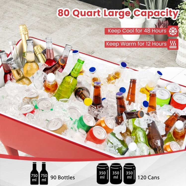 1PC Red Portable Outdoor Patio Cooler Cart - DelightsDownSouth