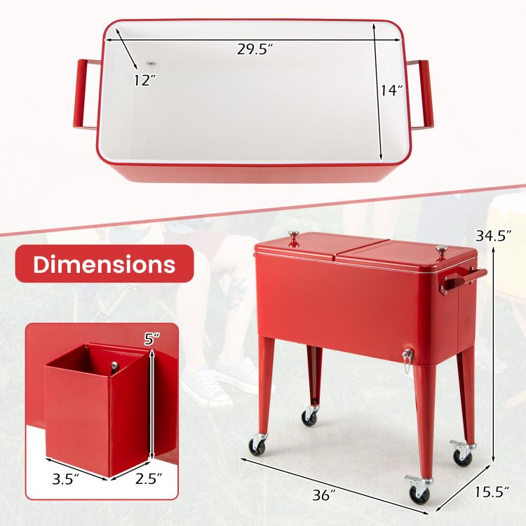 1PC Red Portable Outdoor Patio Cooler Cart - DelightsDownSouth