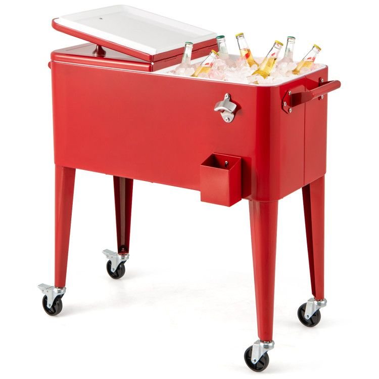 1PC Red Portable Outdoor Patio Cooler Cart - DelightsDownSouth