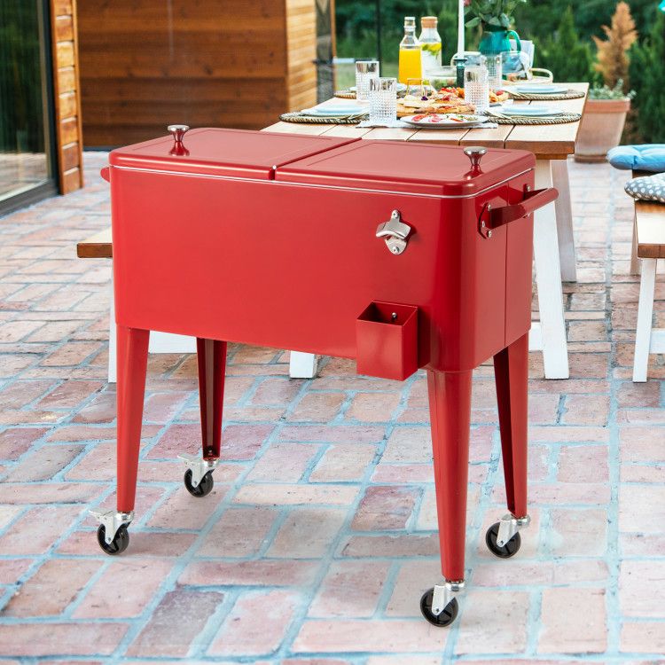 1PC Red Portable Outdoor Patio Cooler Cart - DelightsDownSouth